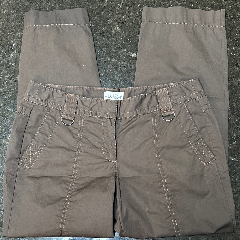 Ann Taylor Loft Marisa Pants Womens 4 Brown D-Ring Utility Straight Leg Trousers